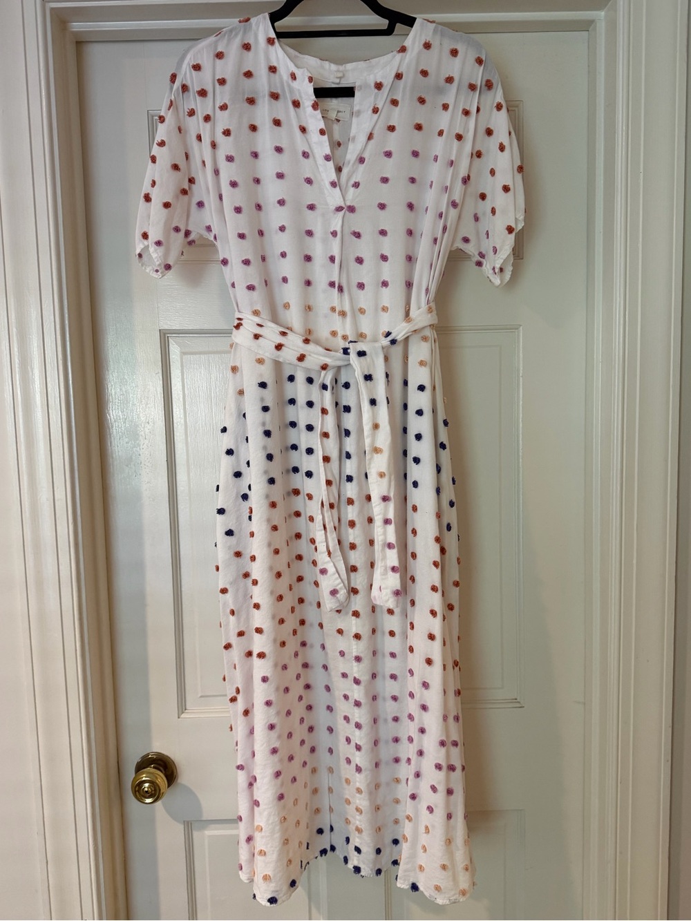 Lou & Grey White Maxi Dress with Multicolored Dots